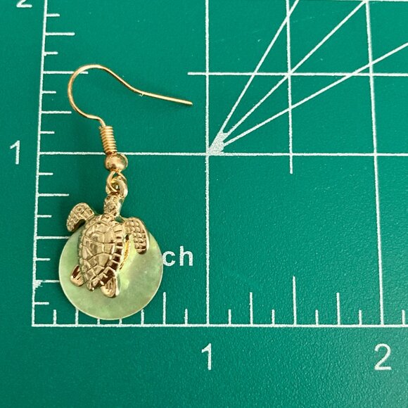 Gold Sea Turtle Shell Charm Earrings Plated Dangle Island Nautical Green Shells - Picture 7 of 8